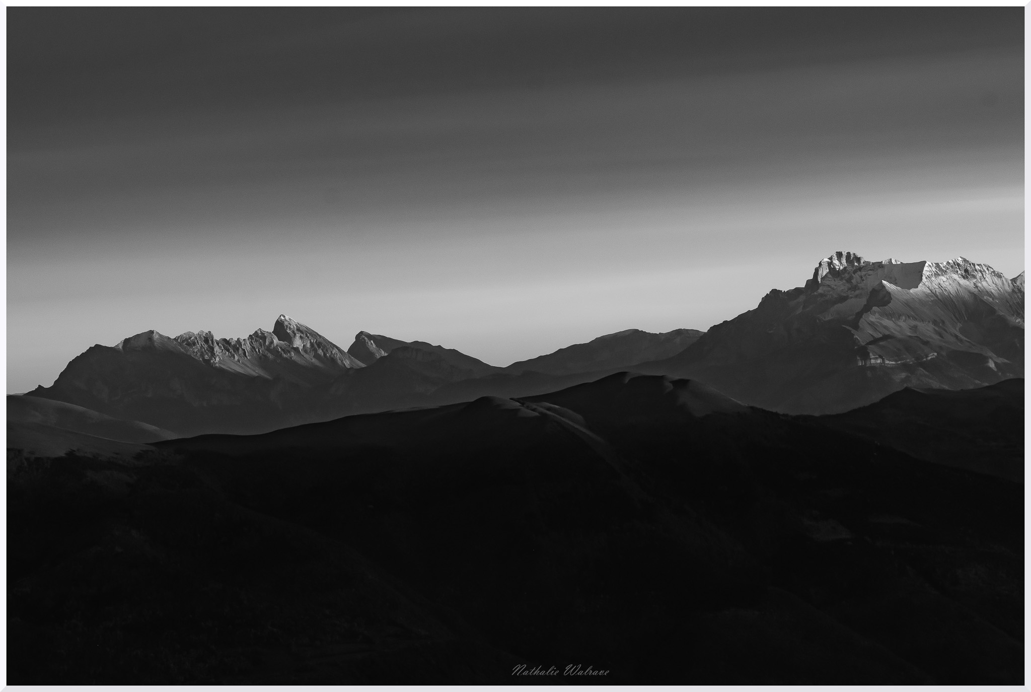 vue sur l'Obiou en noir et blanc